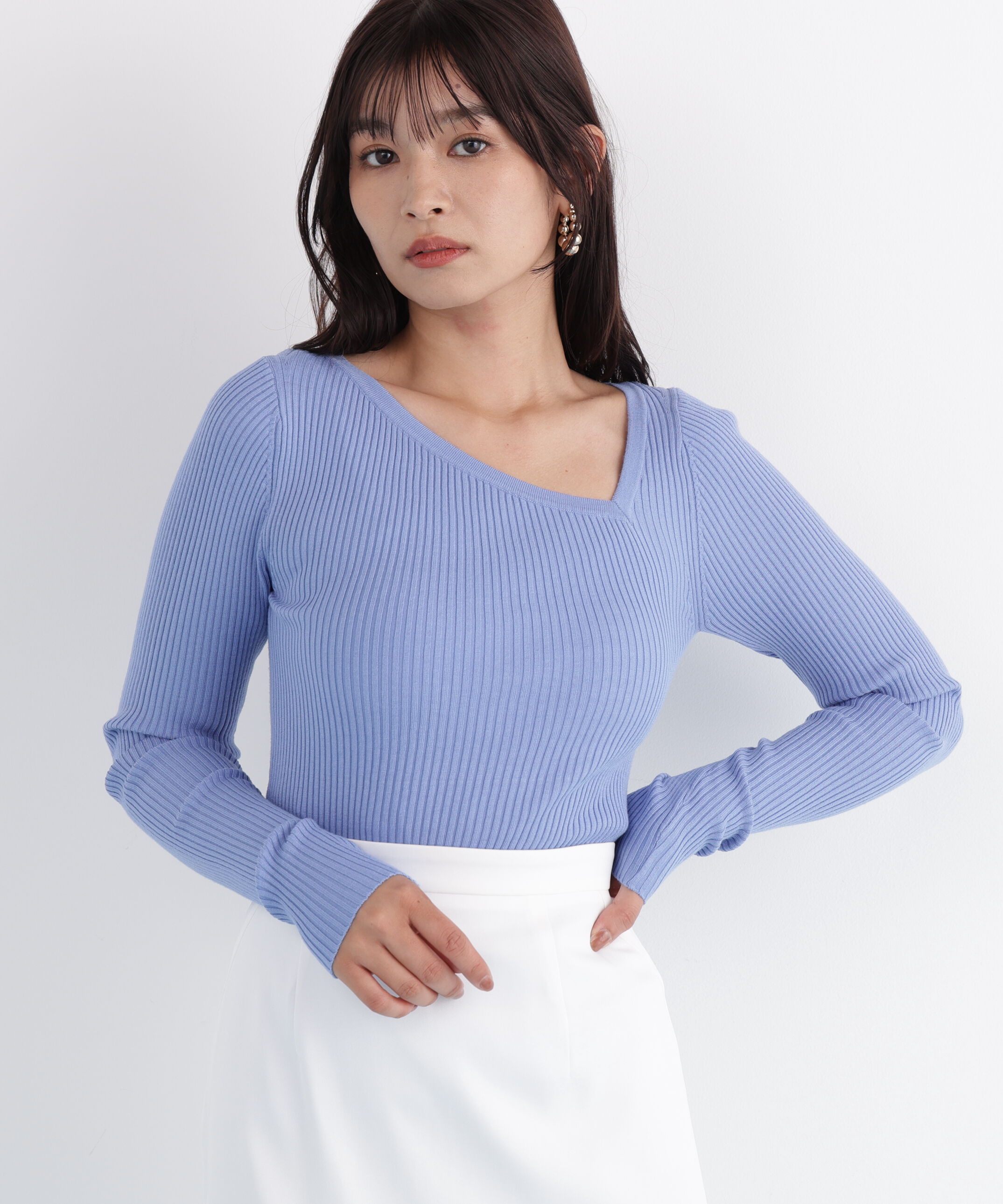  「アシンメトリーネックニットプルオーバー」|ニット・セーター|