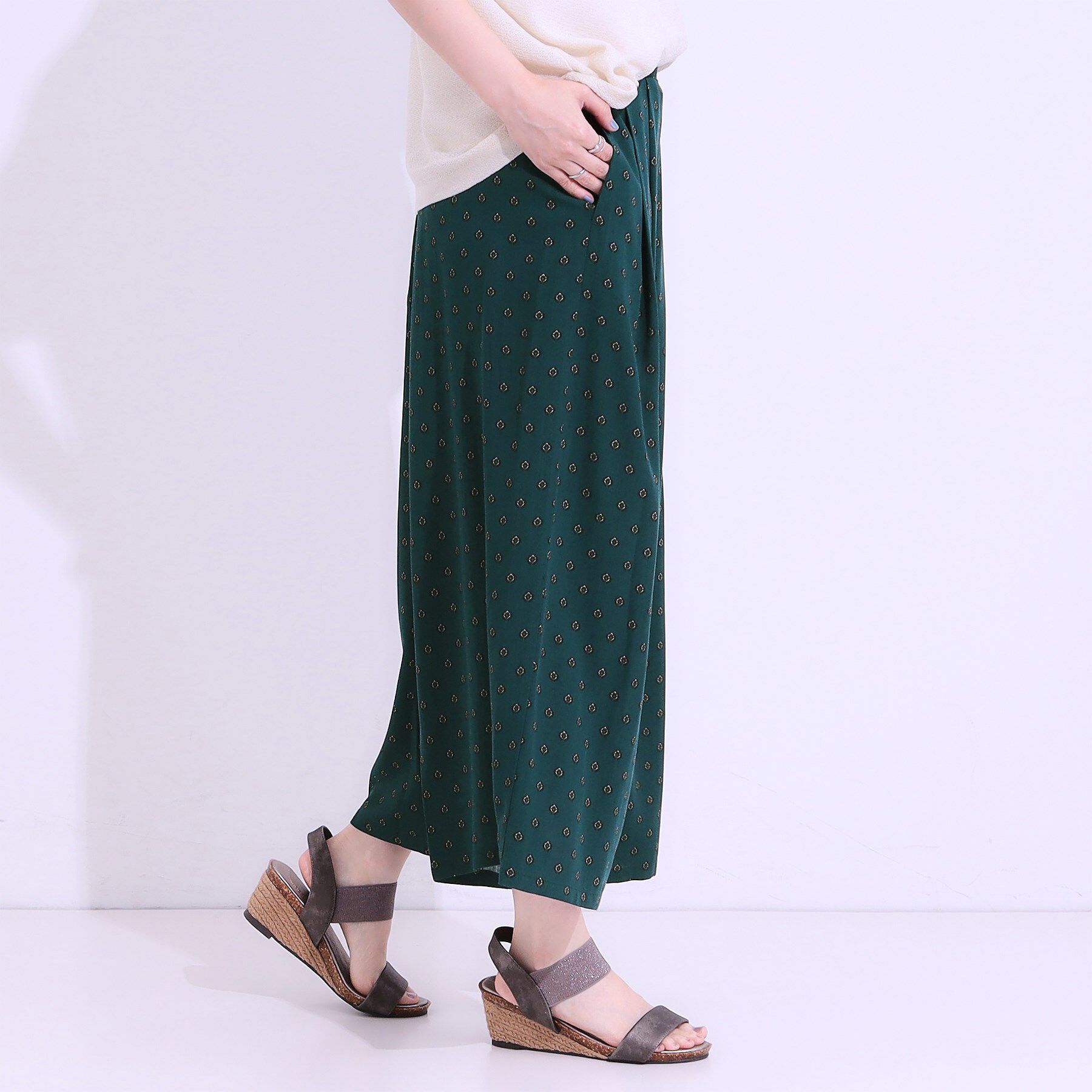 SHOO･LA･RUE「【S-LL/ひんやり】いつものコーデを華やかに 柄アソート 麻調ガウチョパンツ」|その他|