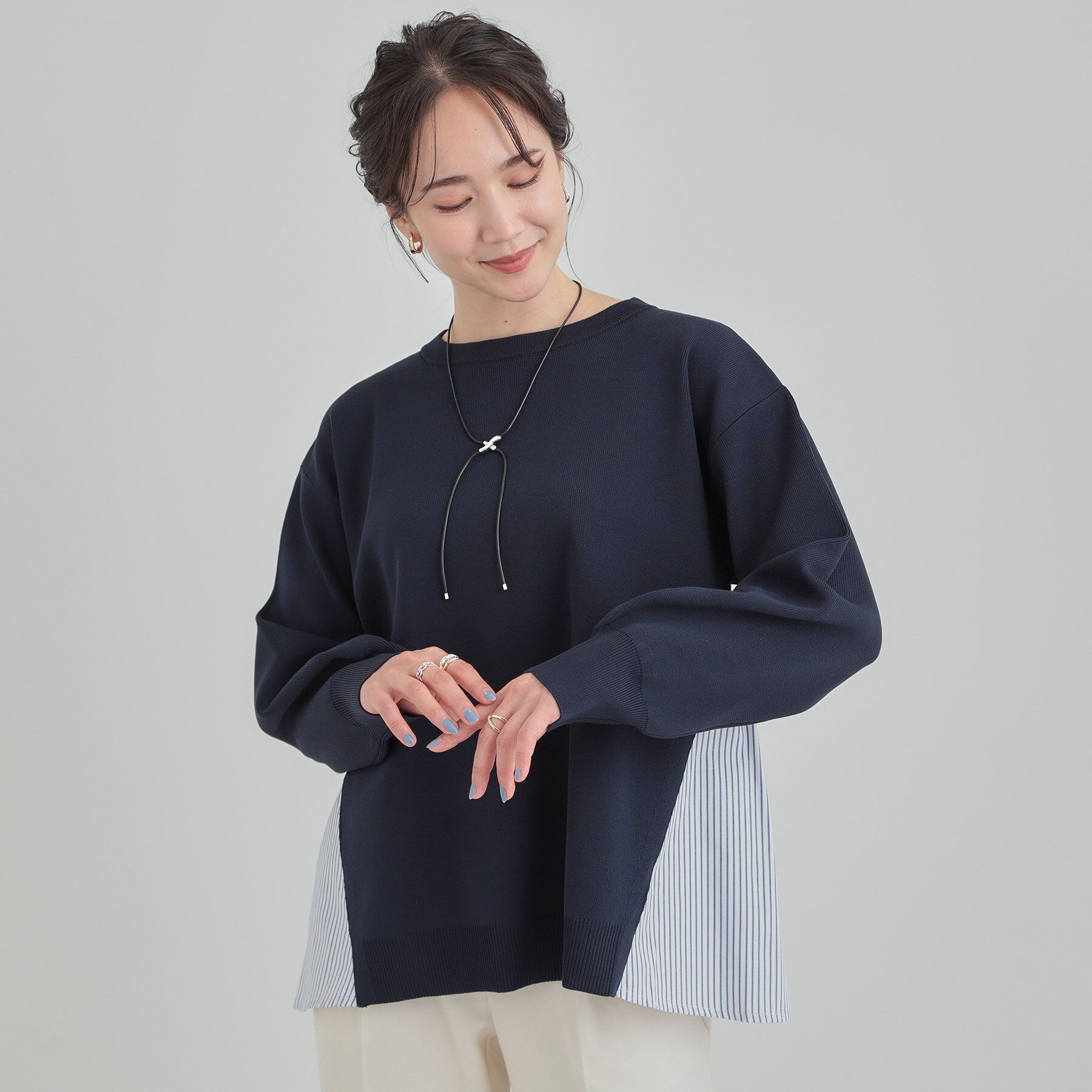 SHOO･LA･RUE「【洗える】スポンディッシュ サイドフェイクAライントップス」|ニット・セーター|