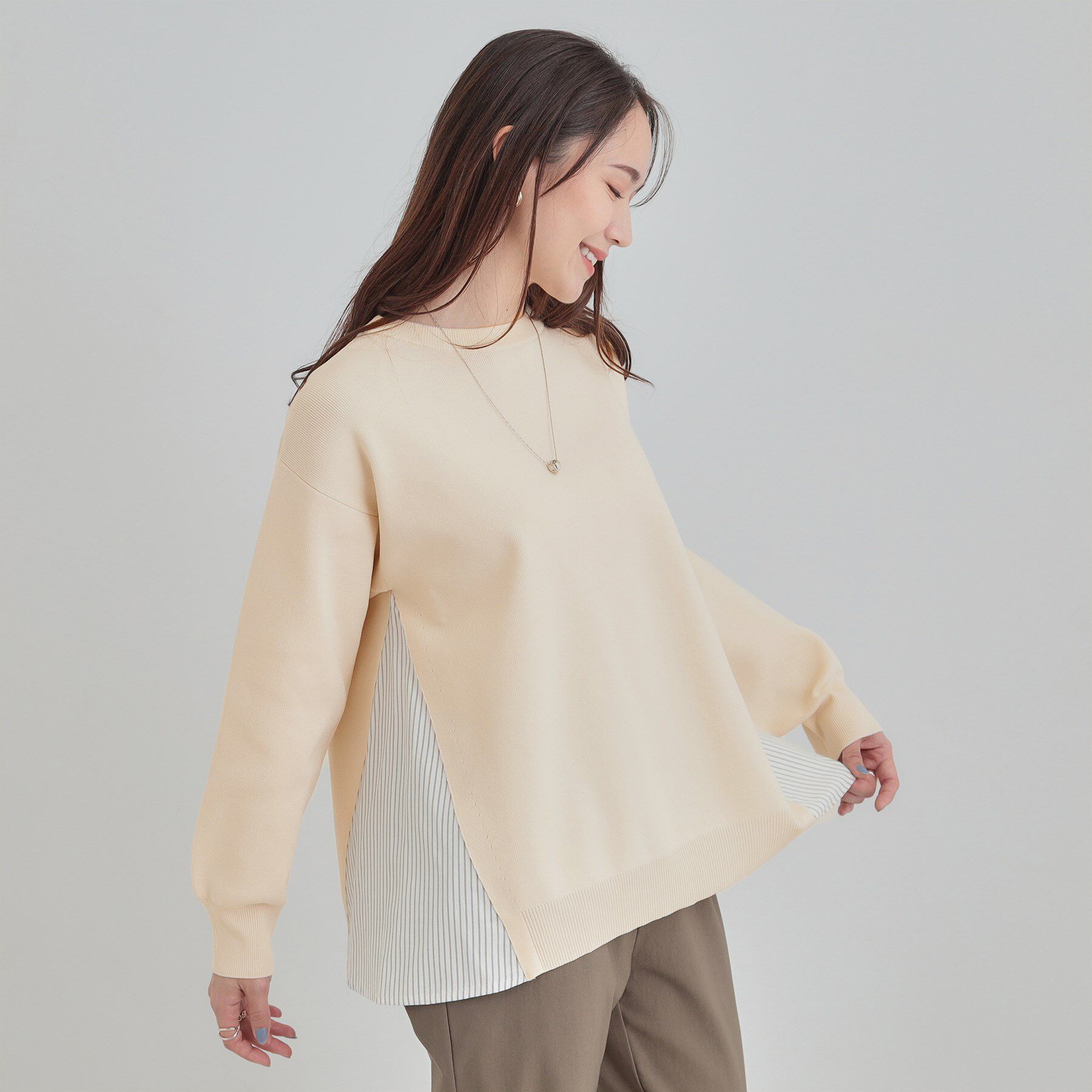 SHOO･LA･RUE「【洗える】スポンディッシュ サイドフェイクAライントップス」|ニット・セーター|