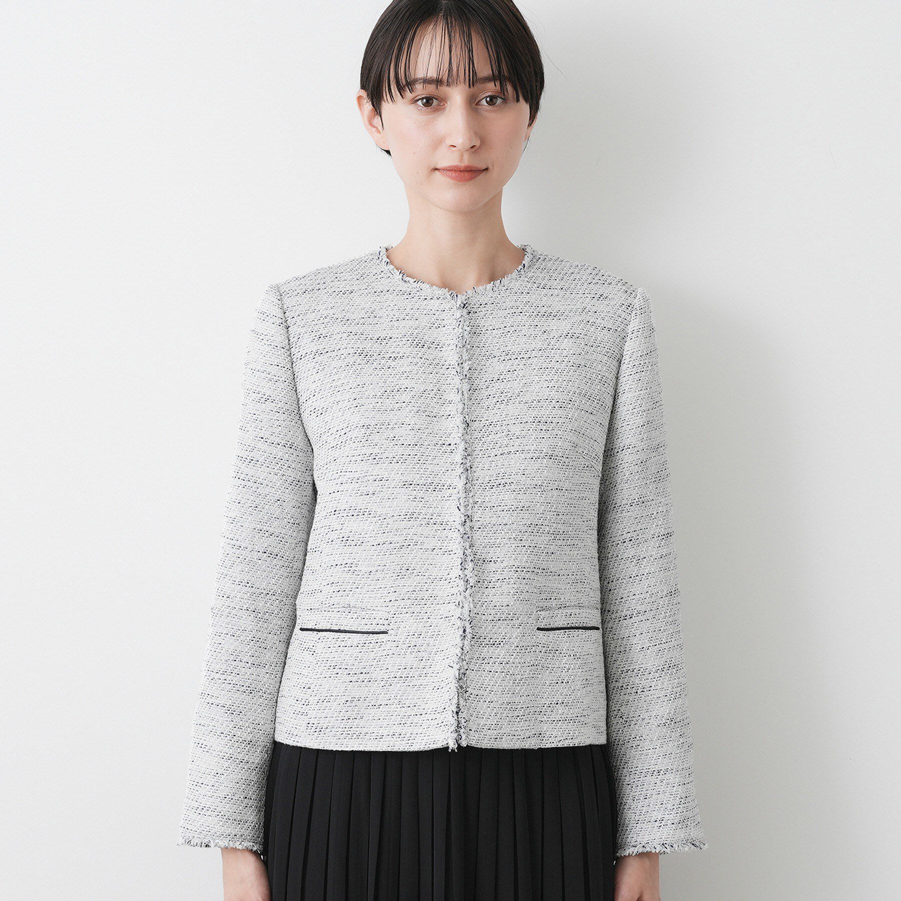 Dessin「【入卒/セレモニー】ツイードクルーネックジャケット」|ノーカラージャケット|