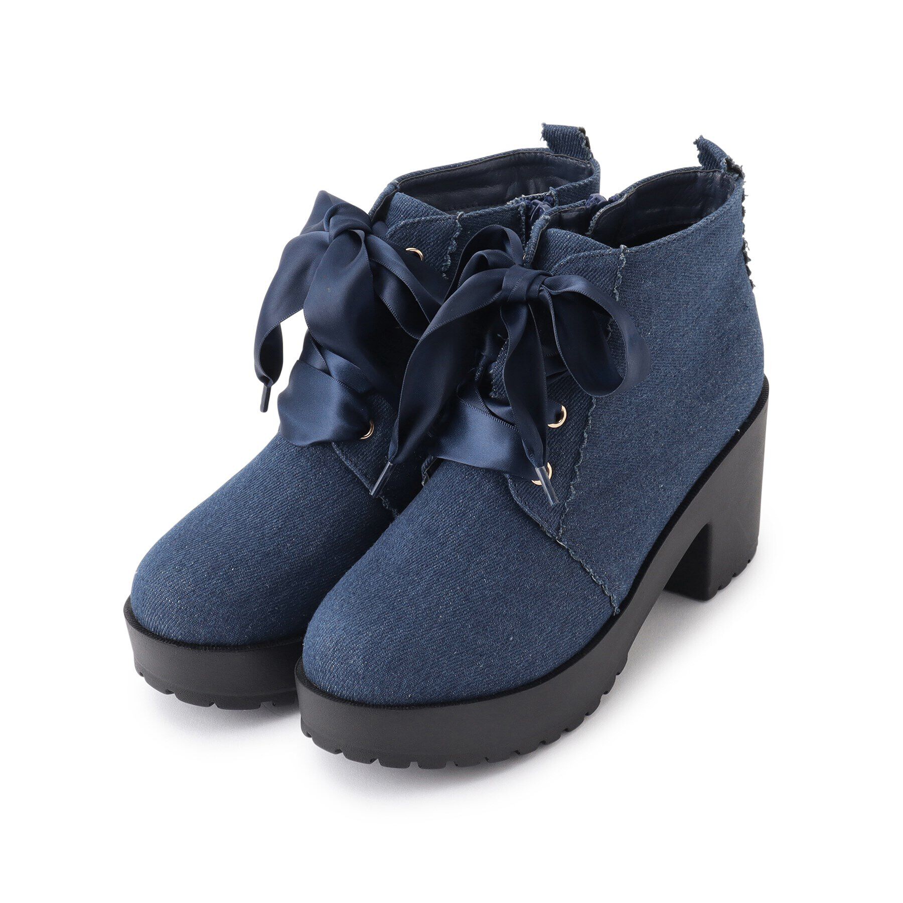 csT&P「厚底ガーリーレースアップフラワーカットブーツ」|ショートブーツ|ﾌﾞﾙｰ(193)