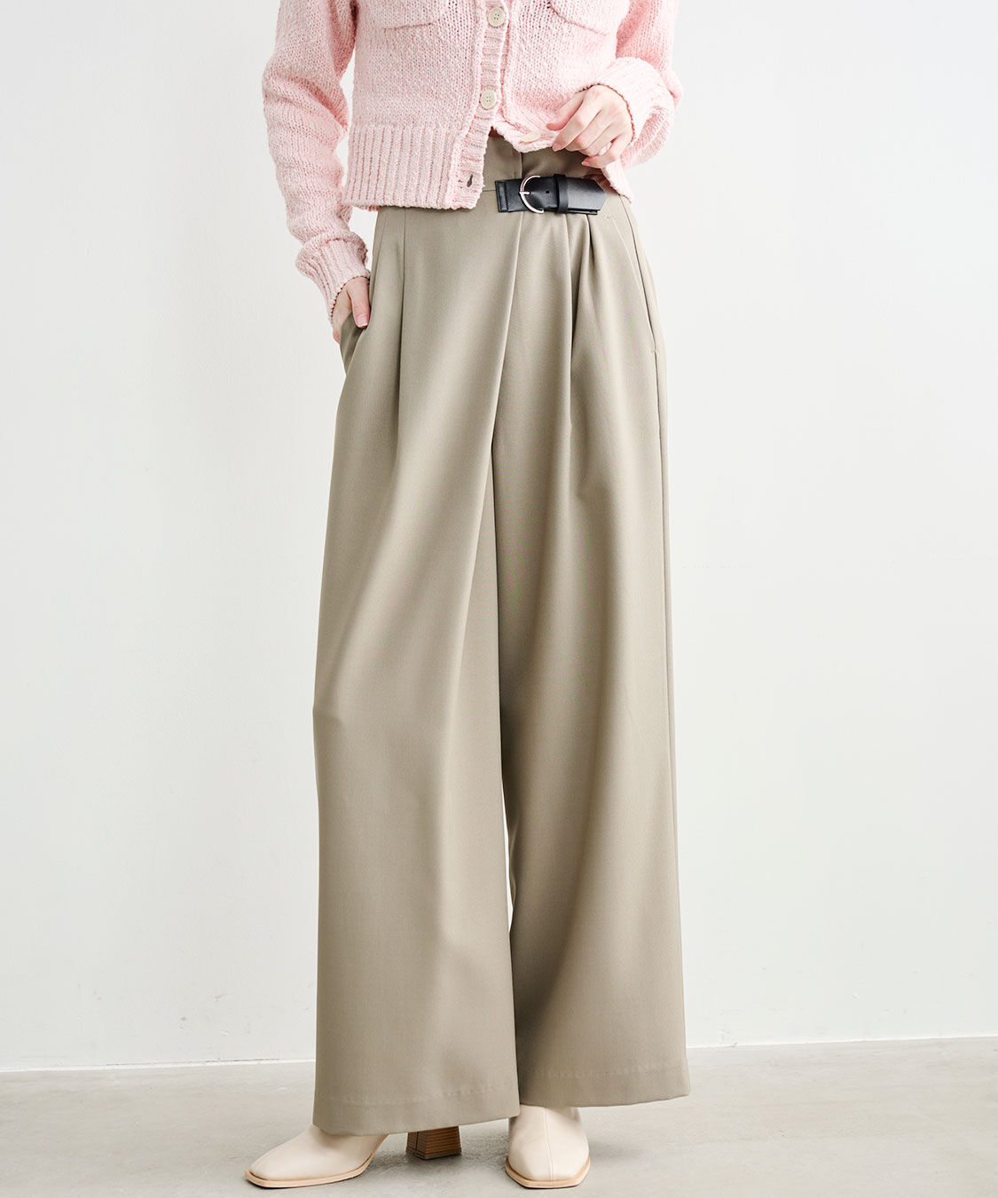 COCO DEAL「ベルトディテールアシメワイドパンツ」|スラックス|