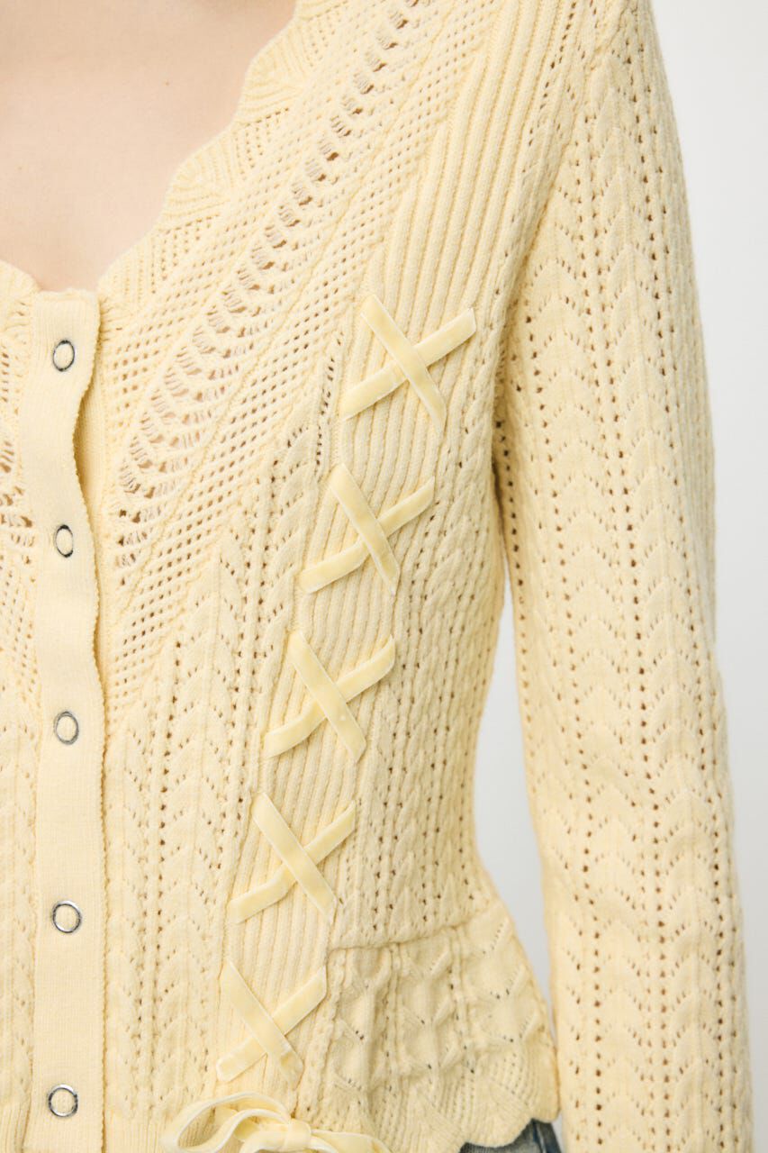 MOUSSY「LACE UP RIBBON カーディガン」|ニット・セーター|