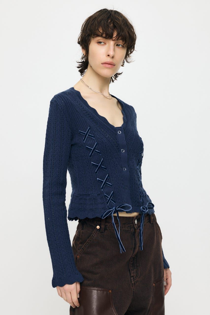 MOUSSY「LACE UP RIBBON カーディガン」|ニット・セーター|
