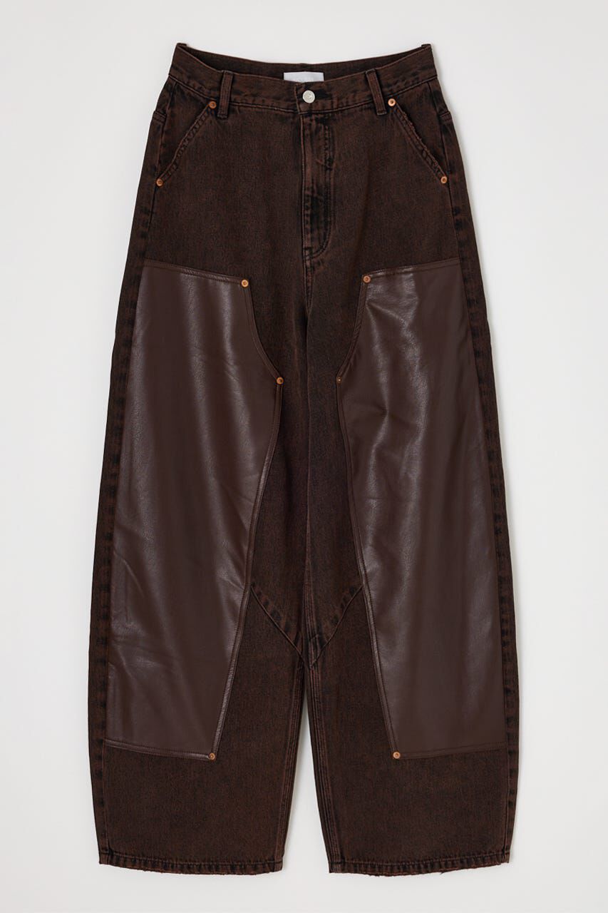 MOUSSY「F/LEATHER DOUBLE KNEE パンツ」|デニム|