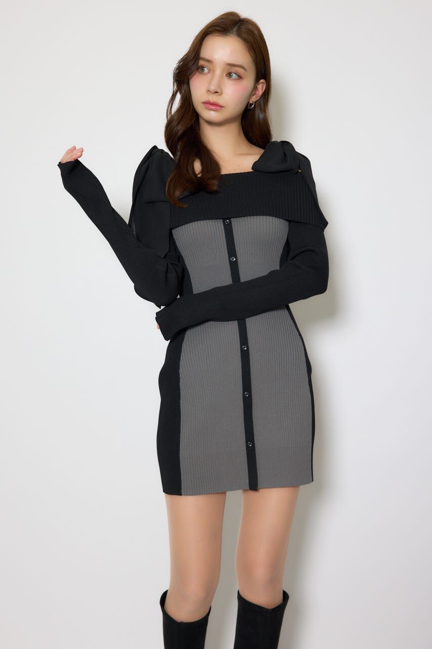 rienda「バイカラーオフショルリボンニットミニワンピース」|ワンピース|