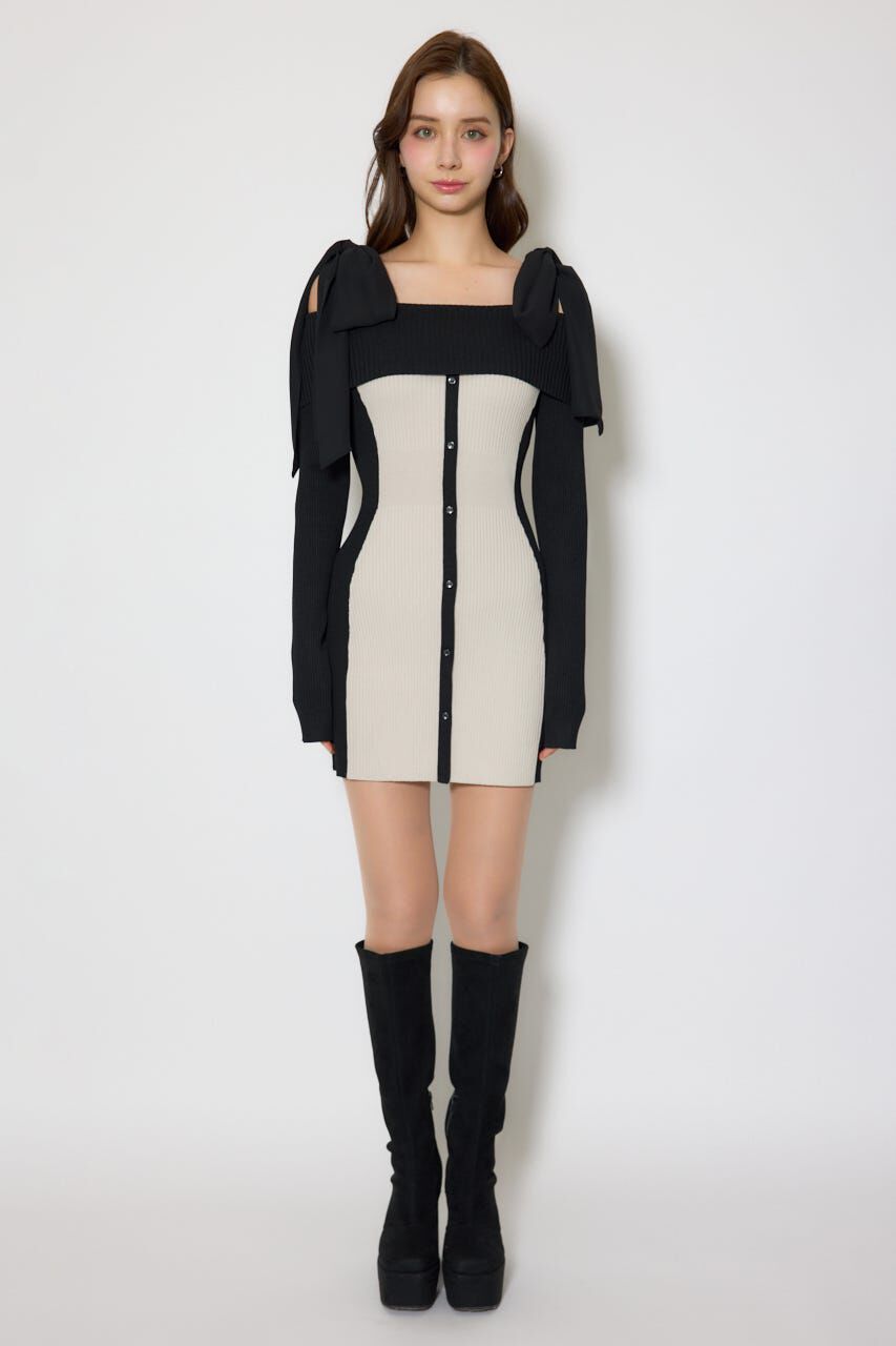 rienda「バイカラーオフショルリボンニットミニワンピース」|ワンピース|