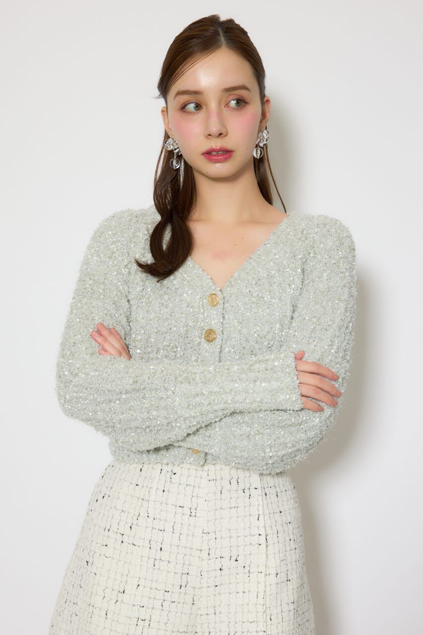 rienda「デザインボタンオフショルニットカーディガントップス」|ニット・セーター|