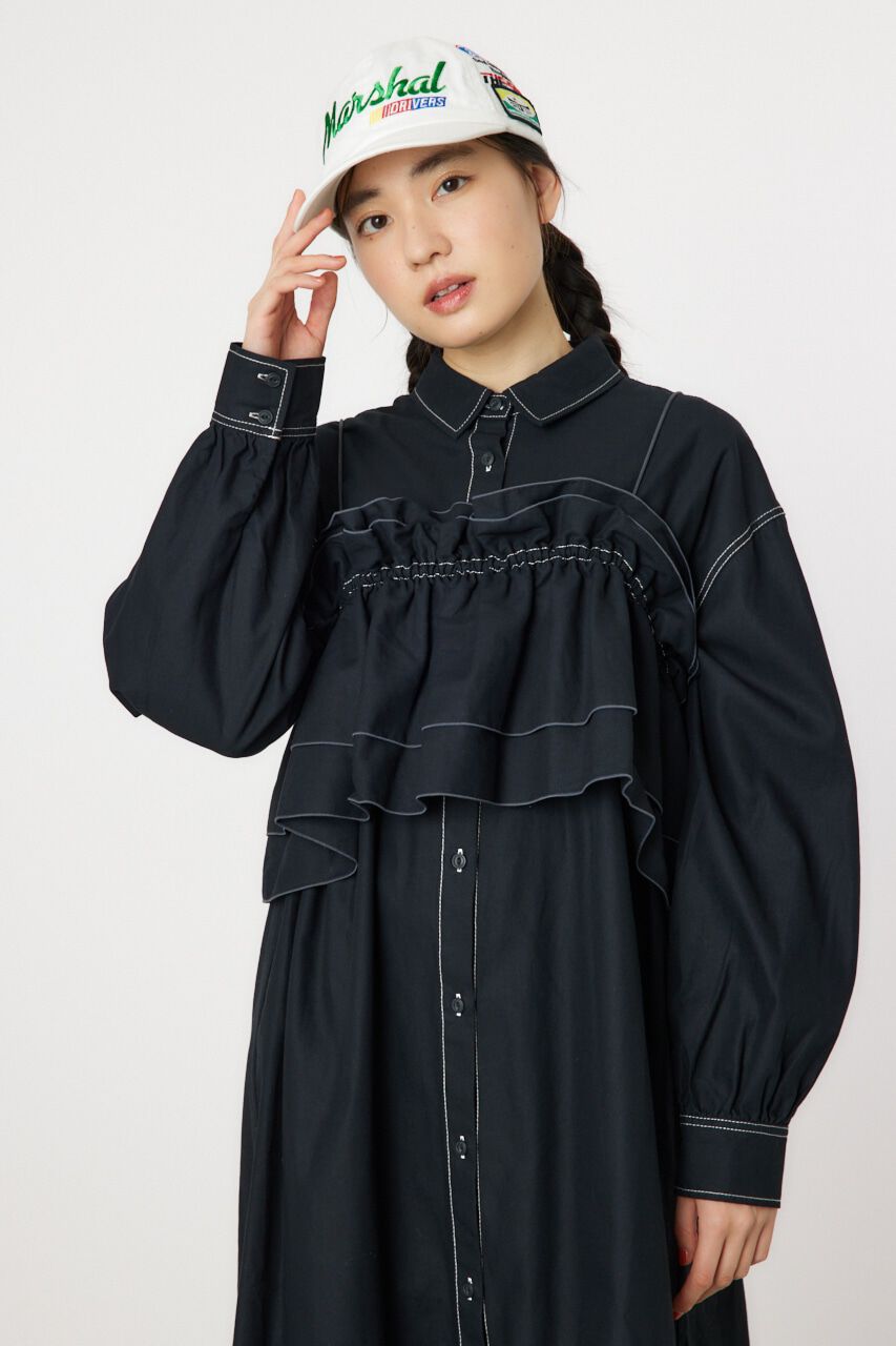 RODEO CROWNS「フリルレイヤードミリタリーロングワンピース」|ワンピース|BLK