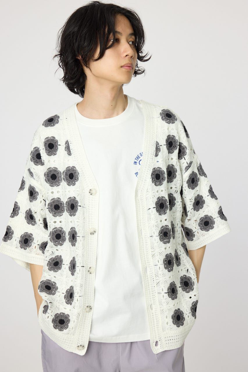 RODEO CROWNS「クロシェフラワー半袖ニットカーディガン」|カーディガン|