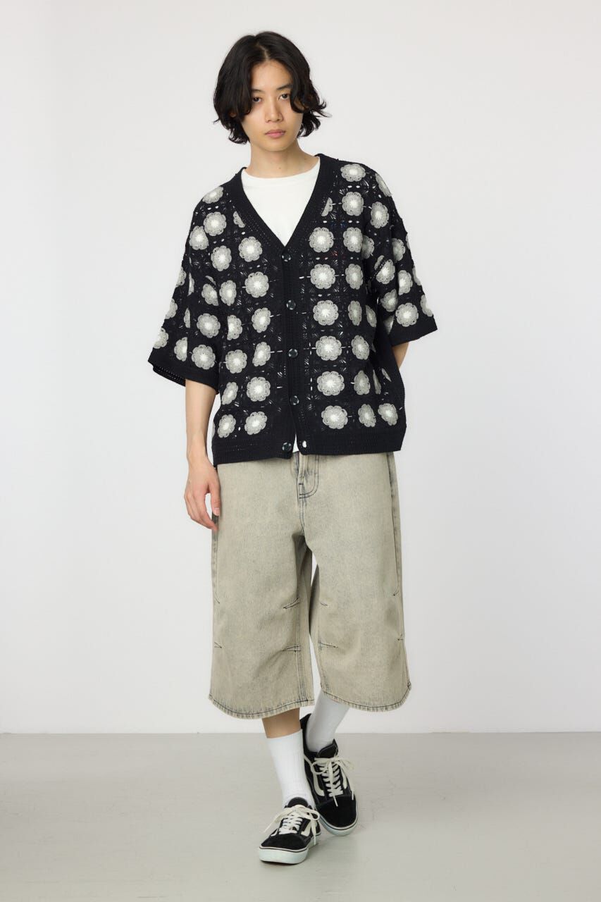 RODEO CROWNS「クロシェフラワー半袖ニットカーディガン」|カーディガン|