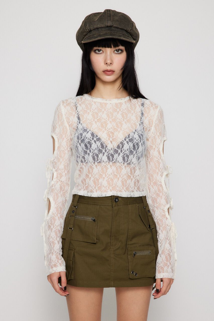 LAGUA GEM「FLOR LACE SLEEVE HOLE トップス」|Tシャツ・カットソー|WHT