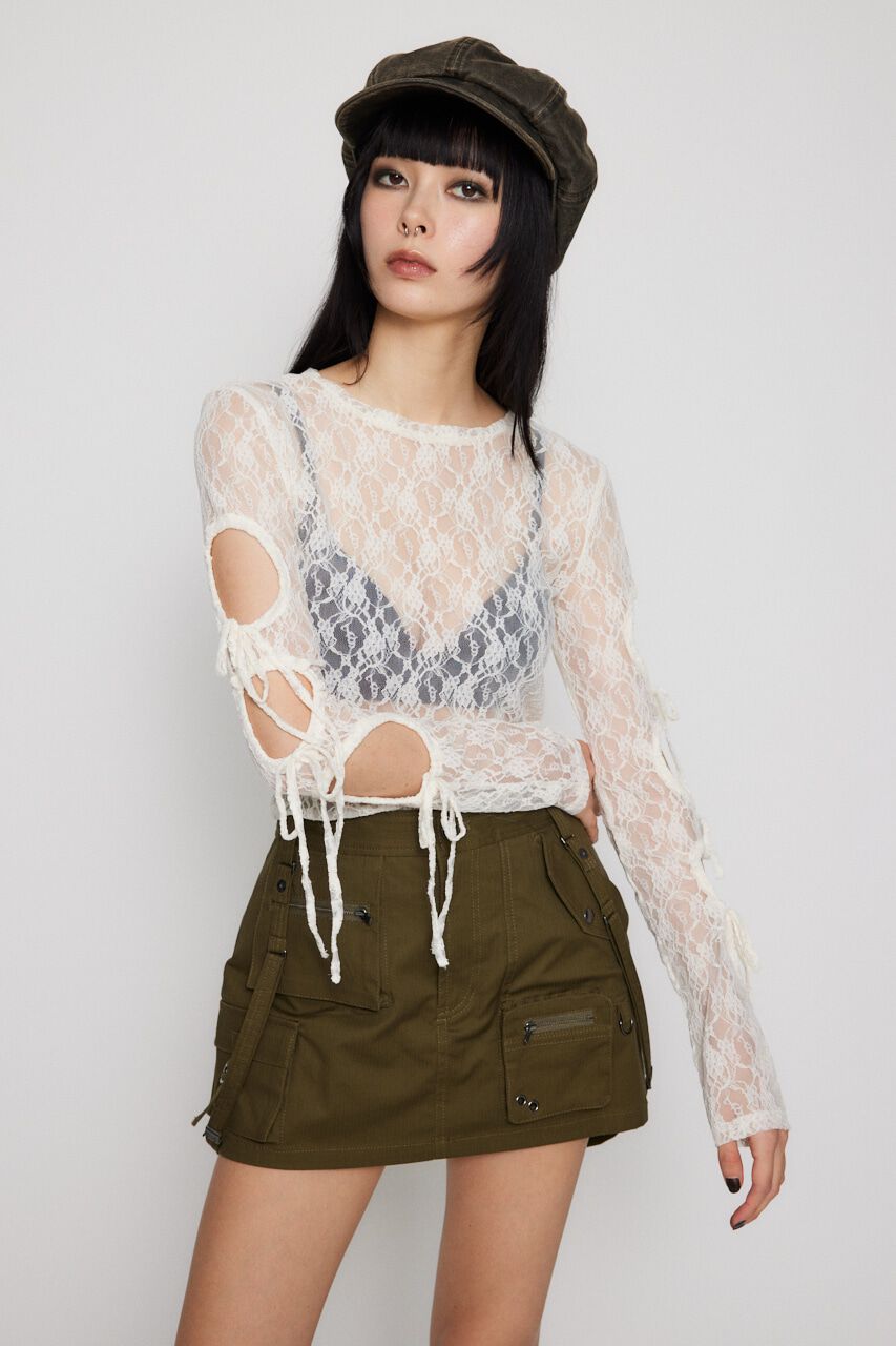 LAGUA GEM「FLOR LACE SLEEVE HOLE トップス」|Tシャツ・カットソー|