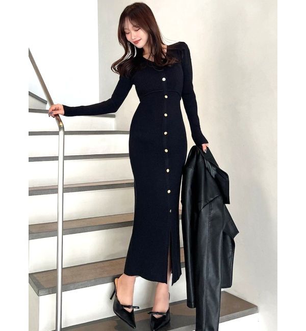 RESEXXY「ゴールドボタンタイトニットワンピース」|ワンピース|