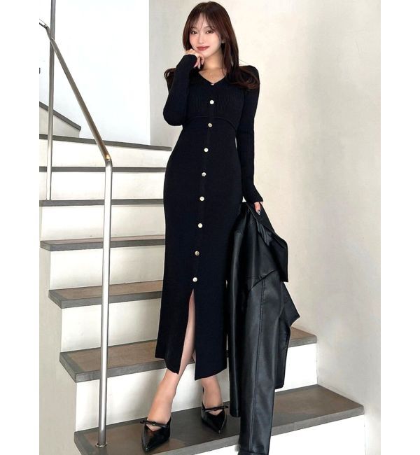 RESEXXY「ゴールドボタンタイトニットワンピース」|ワンピース|