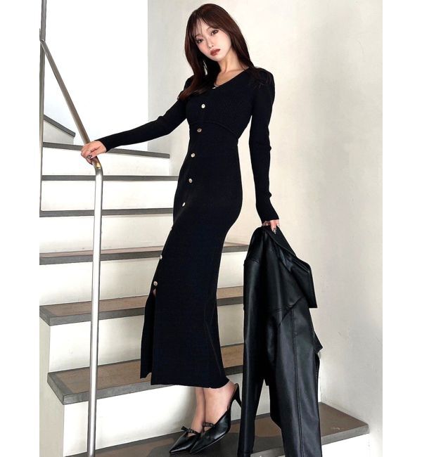 RESEXXY「ゴールドボタンタイトニットワンピース」|ワンピース|