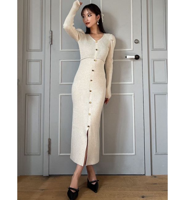 RESEXXY「ゴールドボタンタイトニットワンピース」|ワンピース|