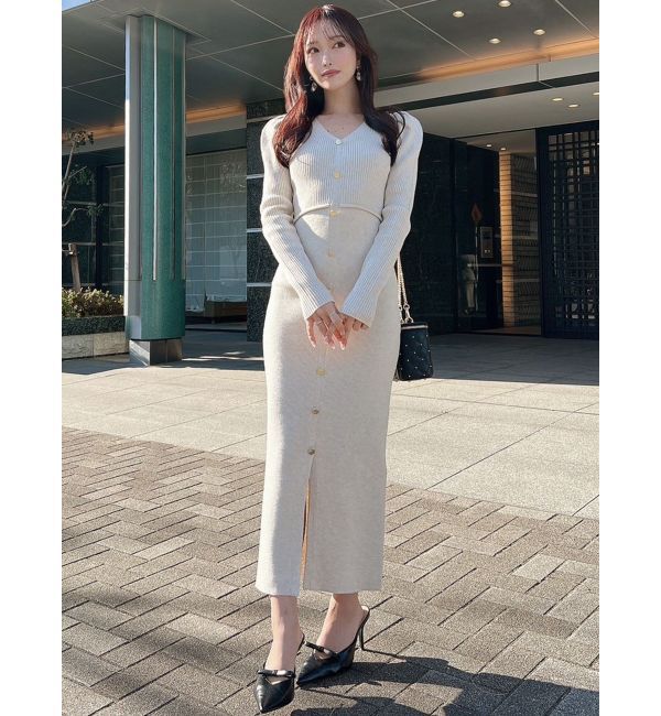 RESEXXY「ゴールドボタンタイトニットワンピース」|ワンピース|