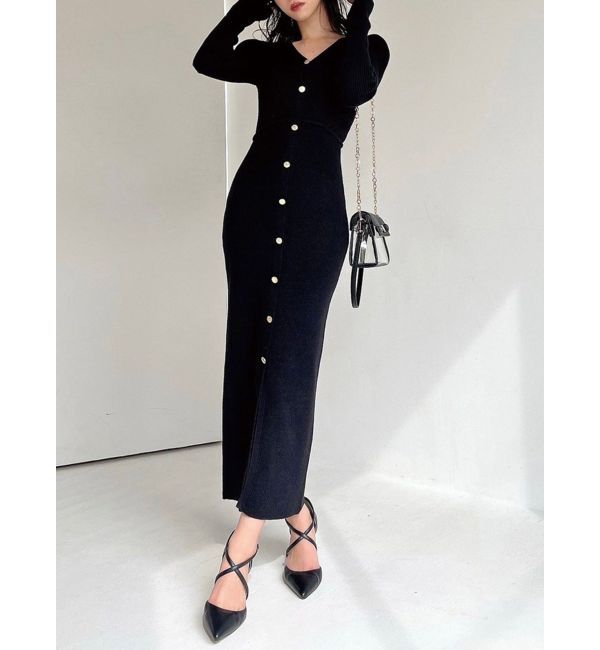 RESEXXY「ゴールドボタンタイトニットワンピース」|ワンピース|