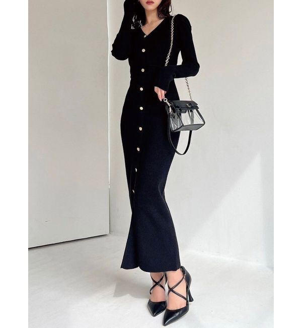 RESEXXY「ゴールドボタンタイトニットワンピース」|ワンピース|