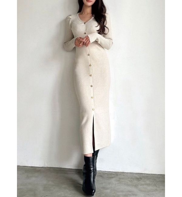 RESEXXY「ゴールドボタンタイトニットワンピース」|ワンピース|