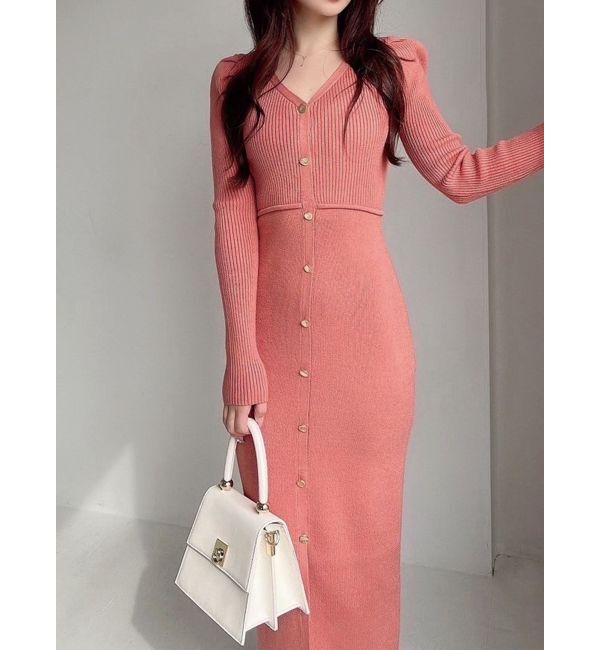 RESEXXY「ゴールドボタンタイトニットワンピース」|ワンピース|