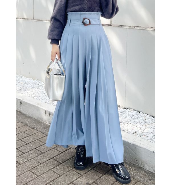 MERCURYDUO「ハイウエストプリーツワイドパンツ」|その他|ブルー