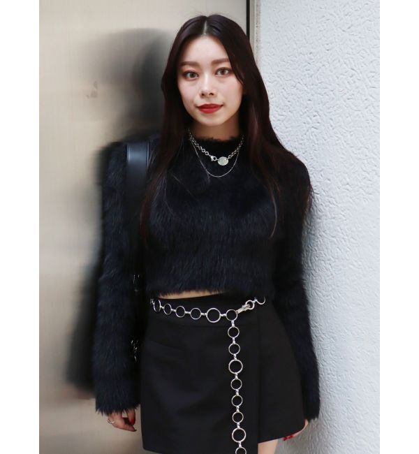 EVRIS「フェザーヤーンコンパクトニットトップス」|ニット・セーター|ブラック