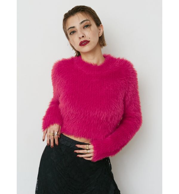 EVRIS「フェザーヤーンコンパクトニットトップス」|ニット・セーター|ピンク