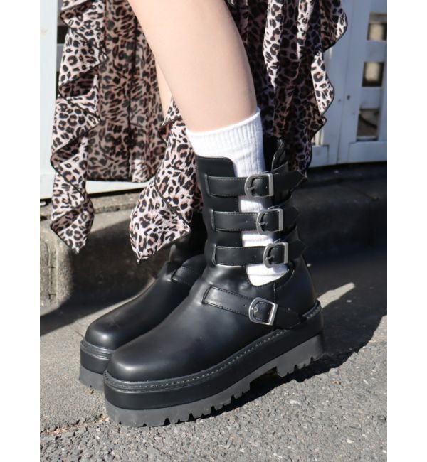 EVRIS「バックルモチーフショートブーツ」|ショートブーツ|ブラック