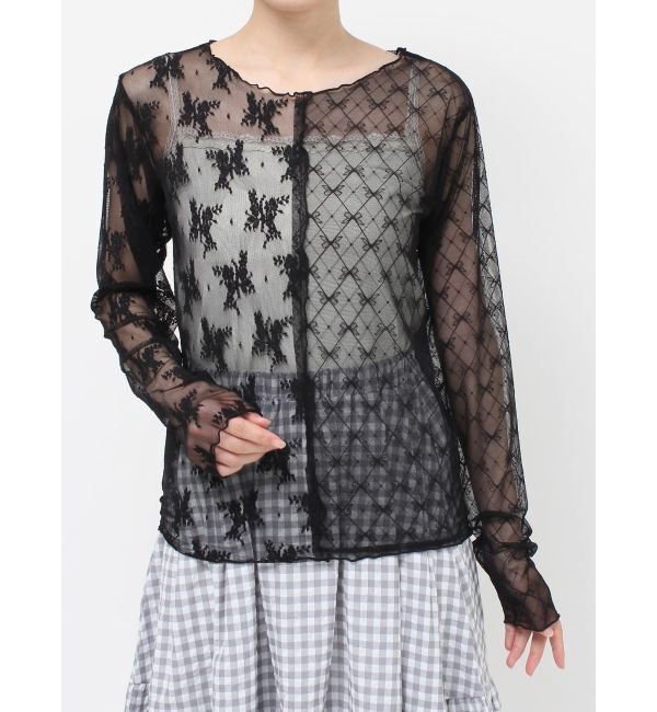 merry jenny「シアーレースコンビtops」|Tシャツ・カットソー|