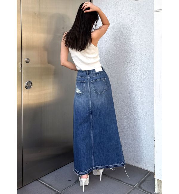 GYDA「ハイウエストレイヤードリメイクロングデニムスカートライクショートパンツ」|スカート|