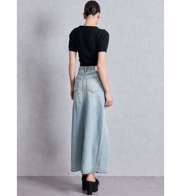 GYDA「ハイウエストレイヤードリメイクロングデニムスカートライクショートパンツ」|スカート|