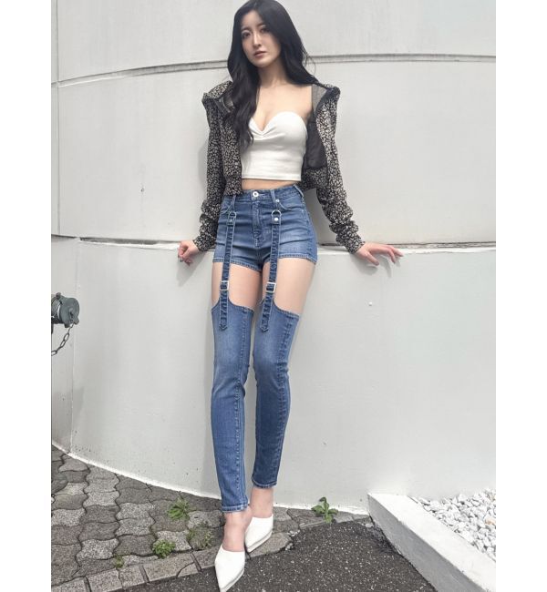 GYDA「ハイウエストdetachableスキニーデニムパンツ」|デニム|