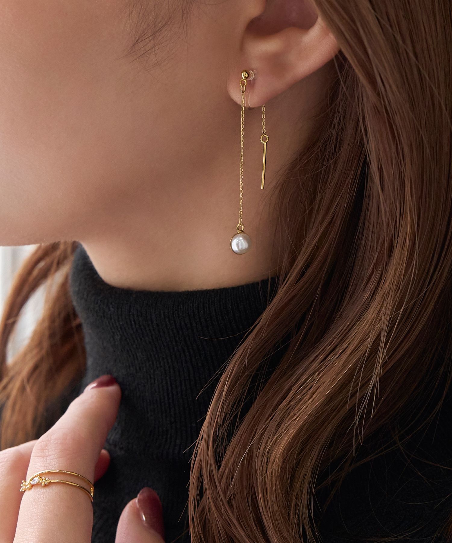 Phoebe「【金属アレルギー対応】グロッシープロフィールイヤリング」|イヤリング|