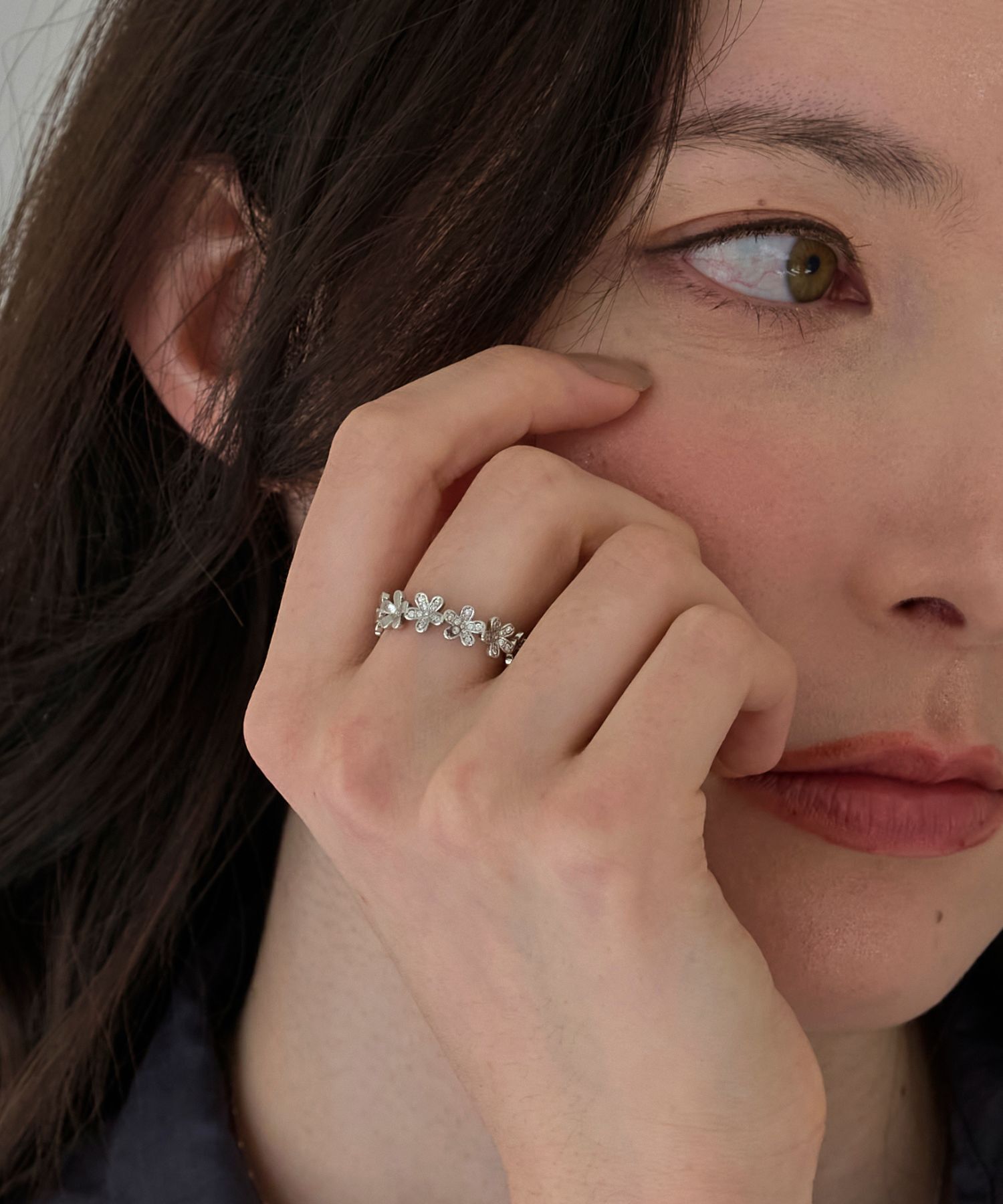 Phoebe「フローラルビジューレースカフリング　シルバー」|リング|シルバー