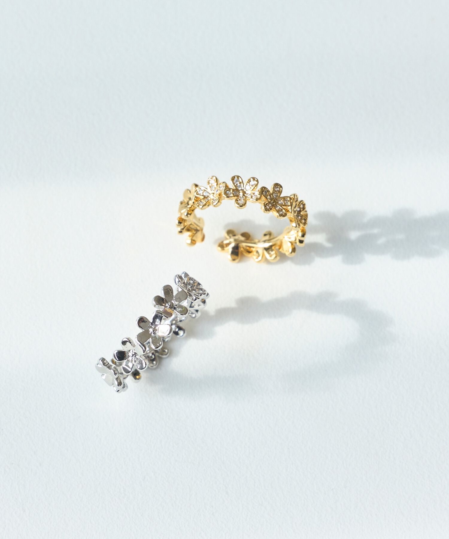 Phoebe「フローラルビジューレースカフリング　シルバー」|リング|