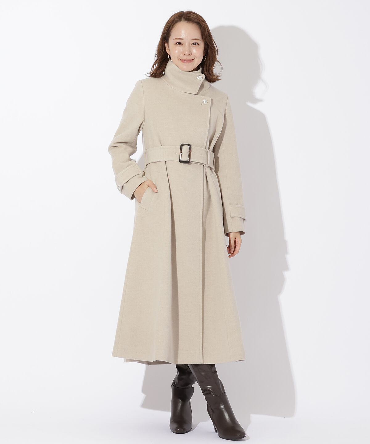 アンドクチュール「ウールビーバースタンドカラーコート」|ステンカラーコート|