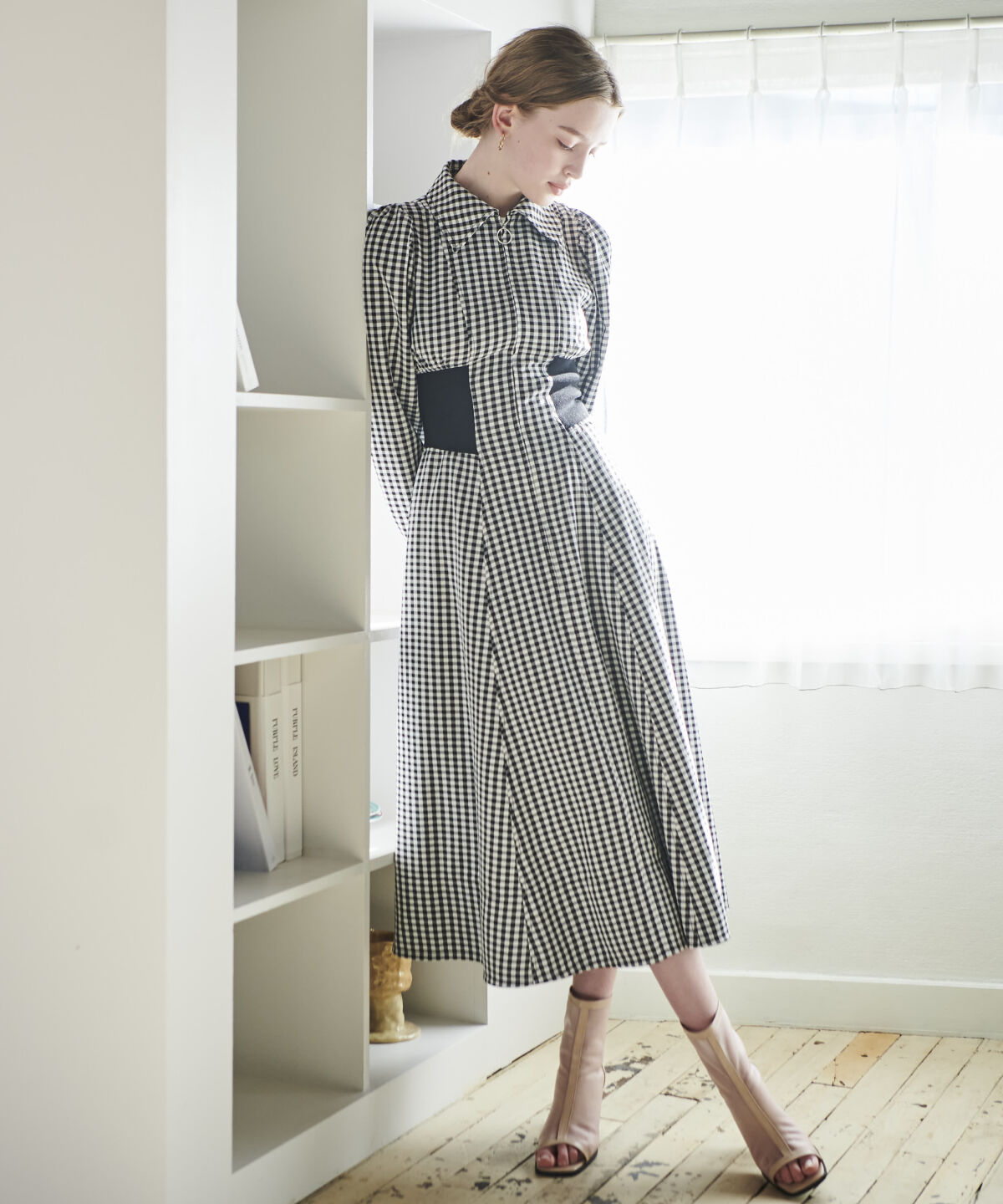 アンドクチュール「ウエストリブフロントジップギンガムチェックワンピース」|ワンピース|