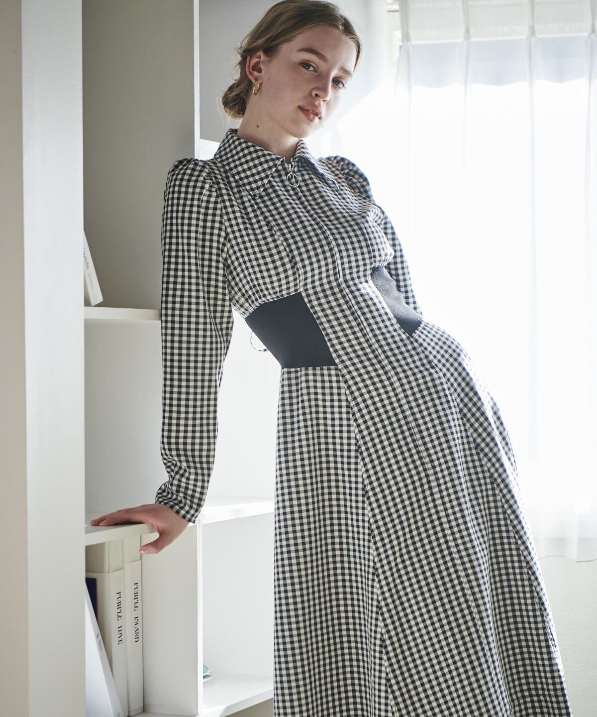 アンドクチュール「ウエストリブフロントジップギンガムチェックワンピース」|ワンピース|