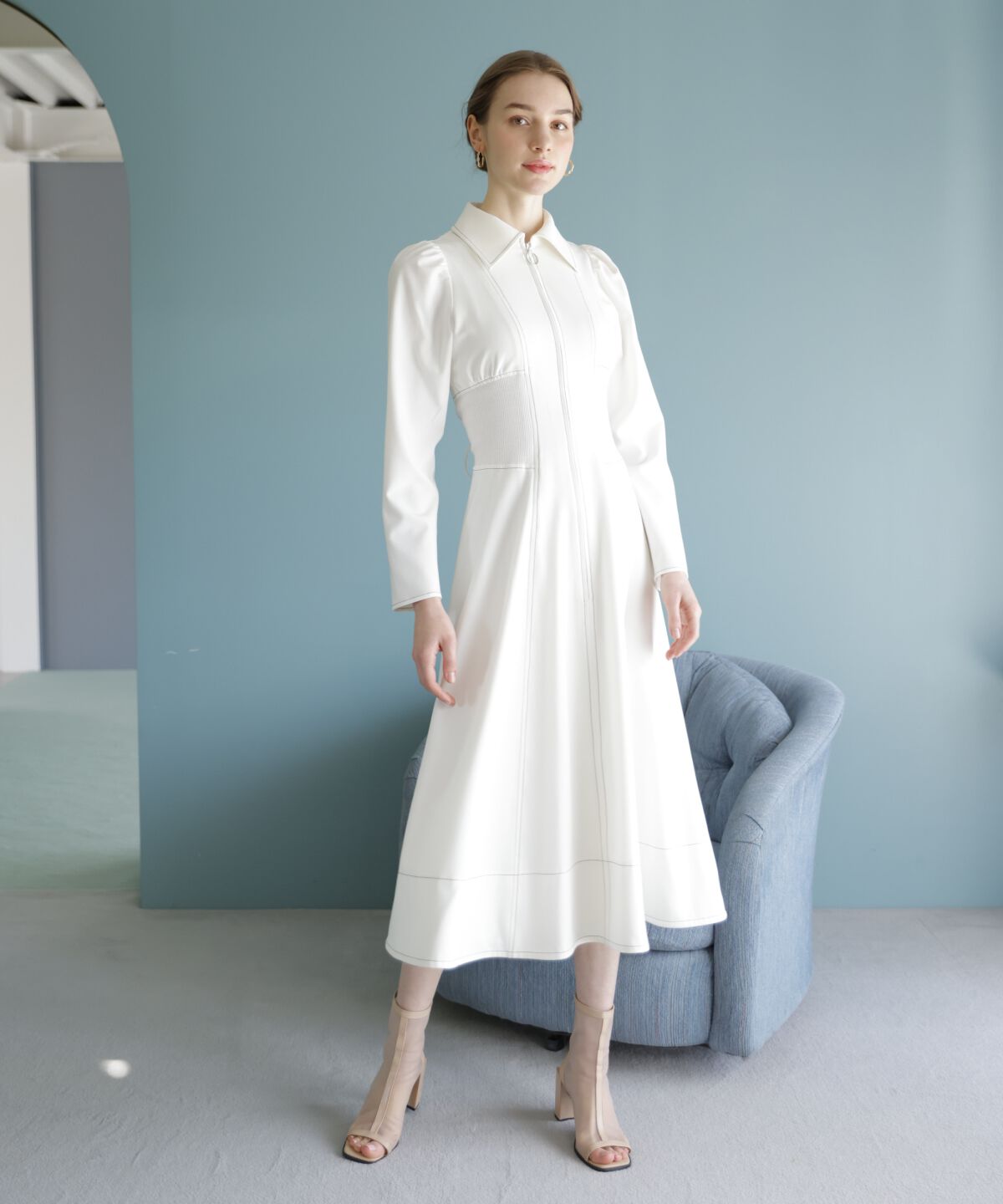 アンドクチュール「ウエストリブフロントジップワンピース」|ワンピース|