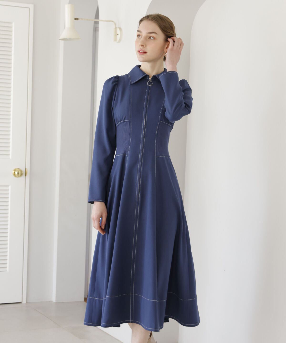 アンドクチュール「ウエストリブフロントジップワンピース」|ワンピース|