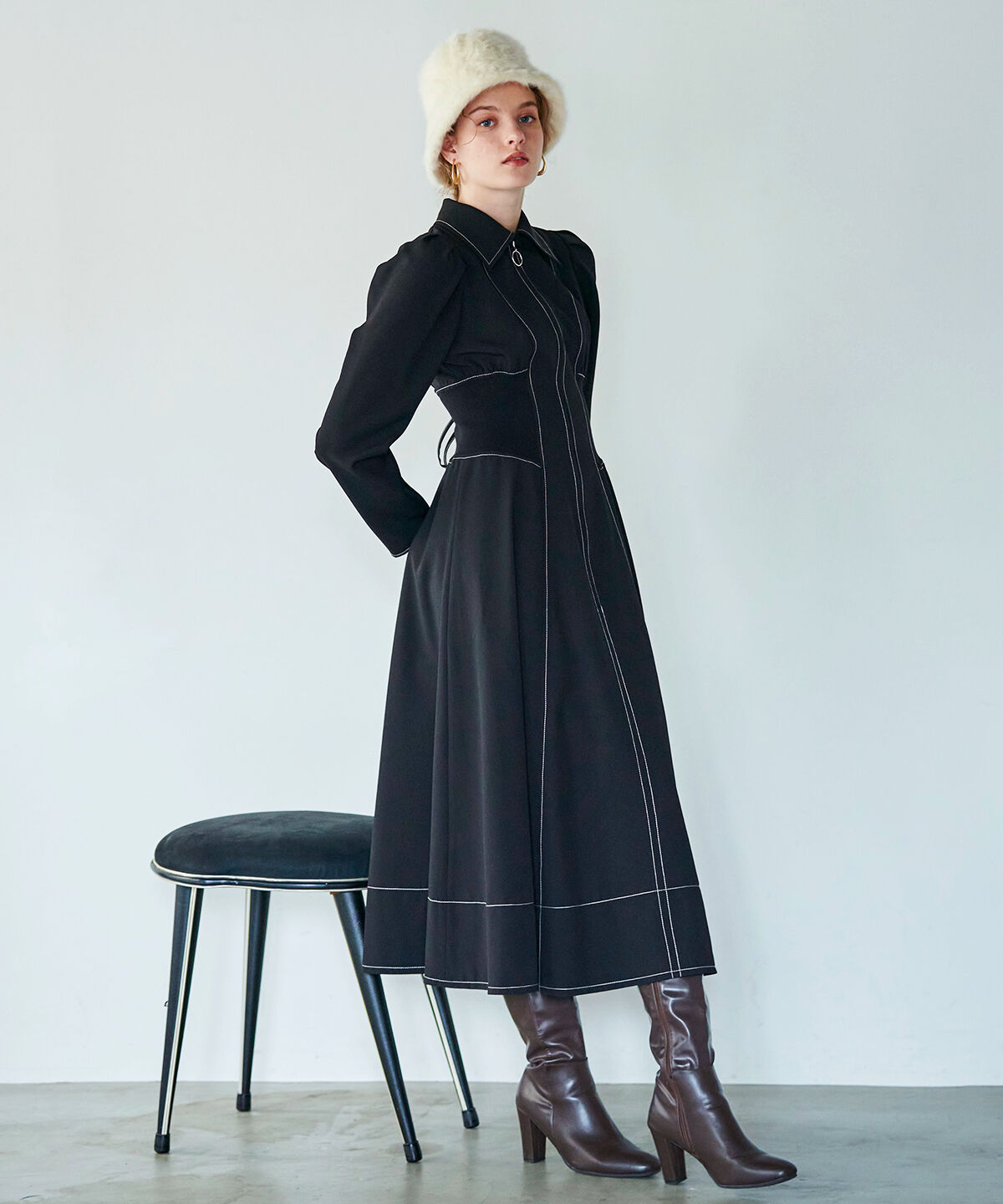 アンドクチュール「ウエストリブフロントジップワンピース」|ワンピース|