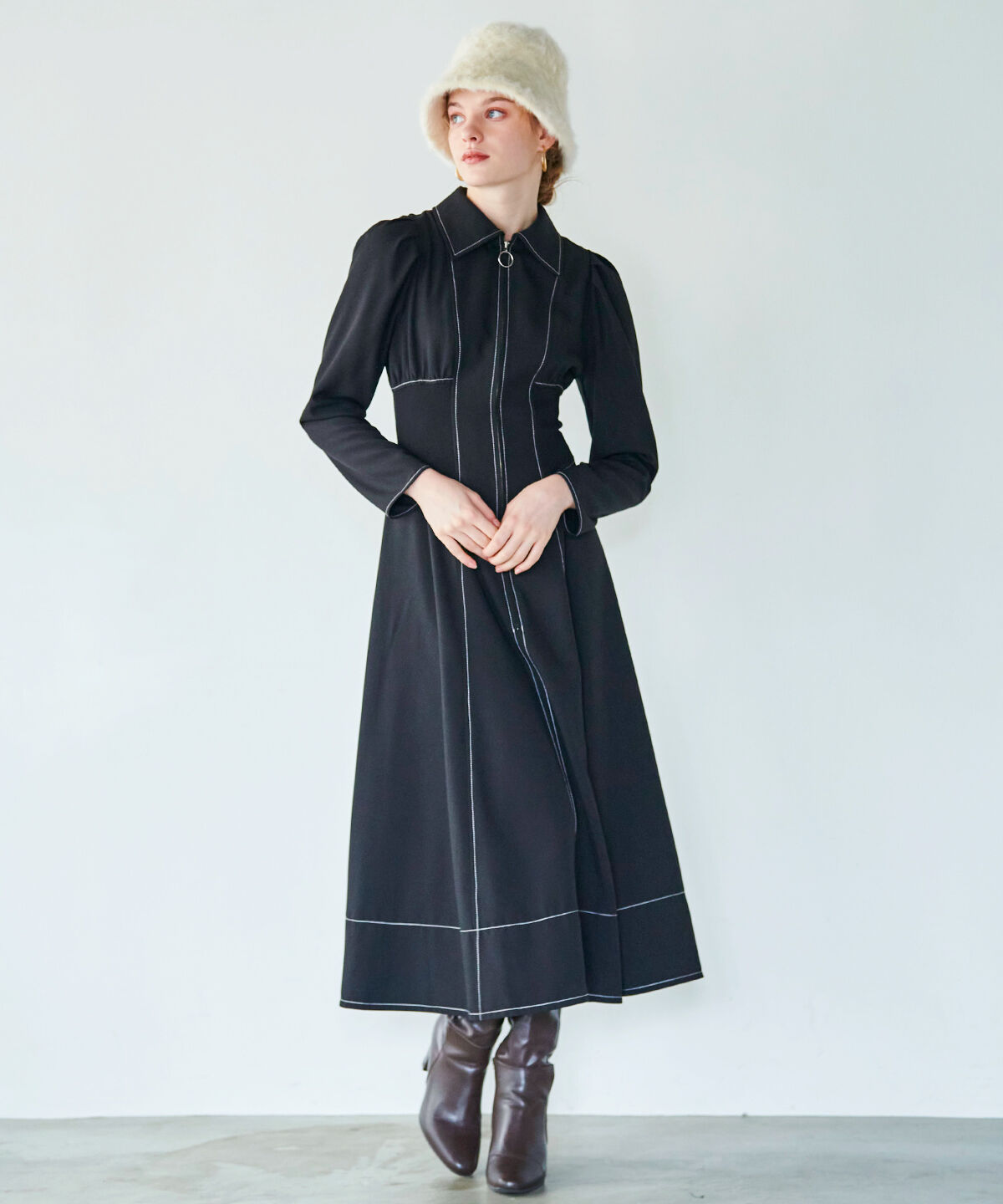 アンドクチュール「ウエストリブフロントジップワンピース」|ワンピース|