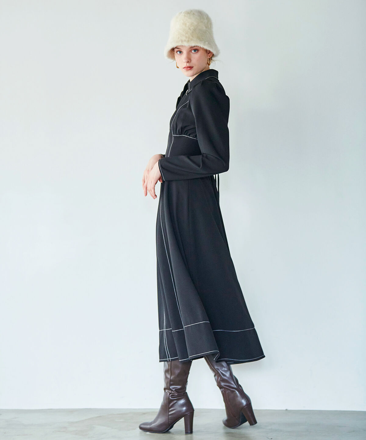 アンドクチュール「ウエストリブフロントジップワンピース」|ワンピース|