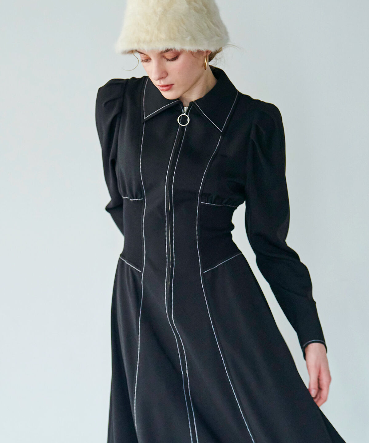 アンドクチュール「ウエストリブフロントジップワンピース」|ワンピース|