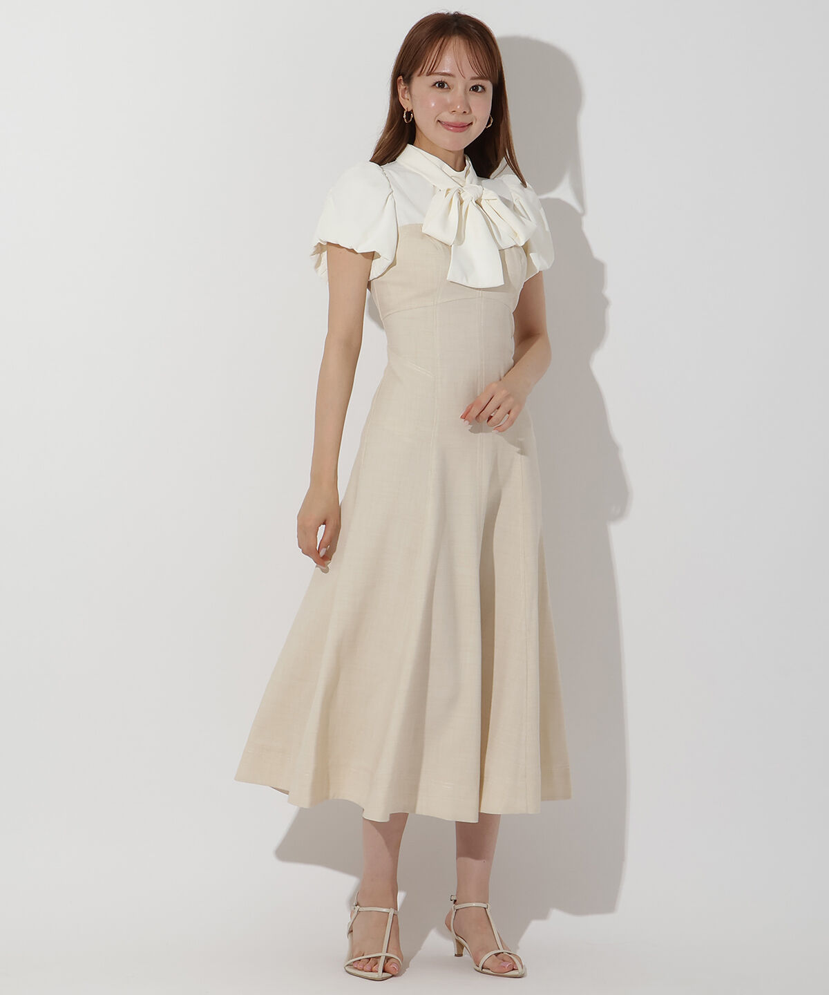 アンドクチュール「ヨーク切替バルーンスリーブシャツワンピース」|ワンピース|