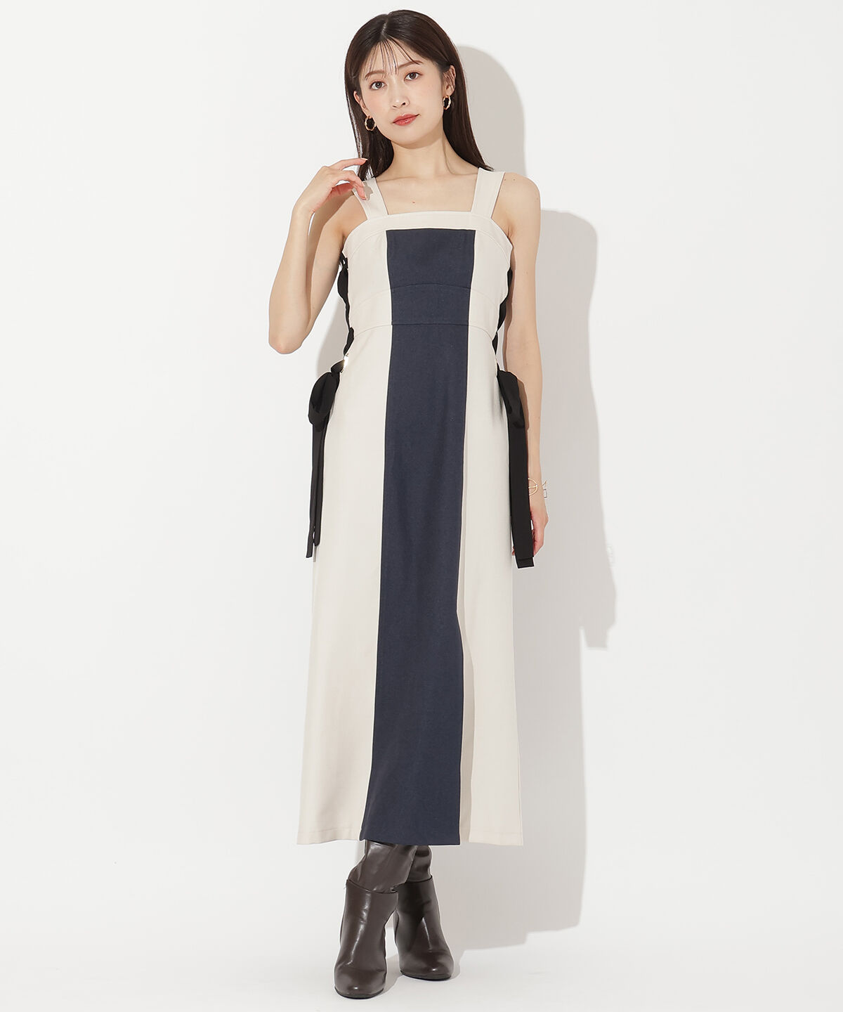 アンドクチュール「サイドリボン配色ジャンスカ」|ジャンパースカート|