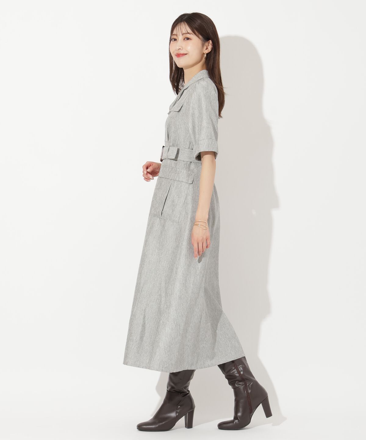 アンドクチュール「5分袖カーゴシャツワンピース」|ワンピース|